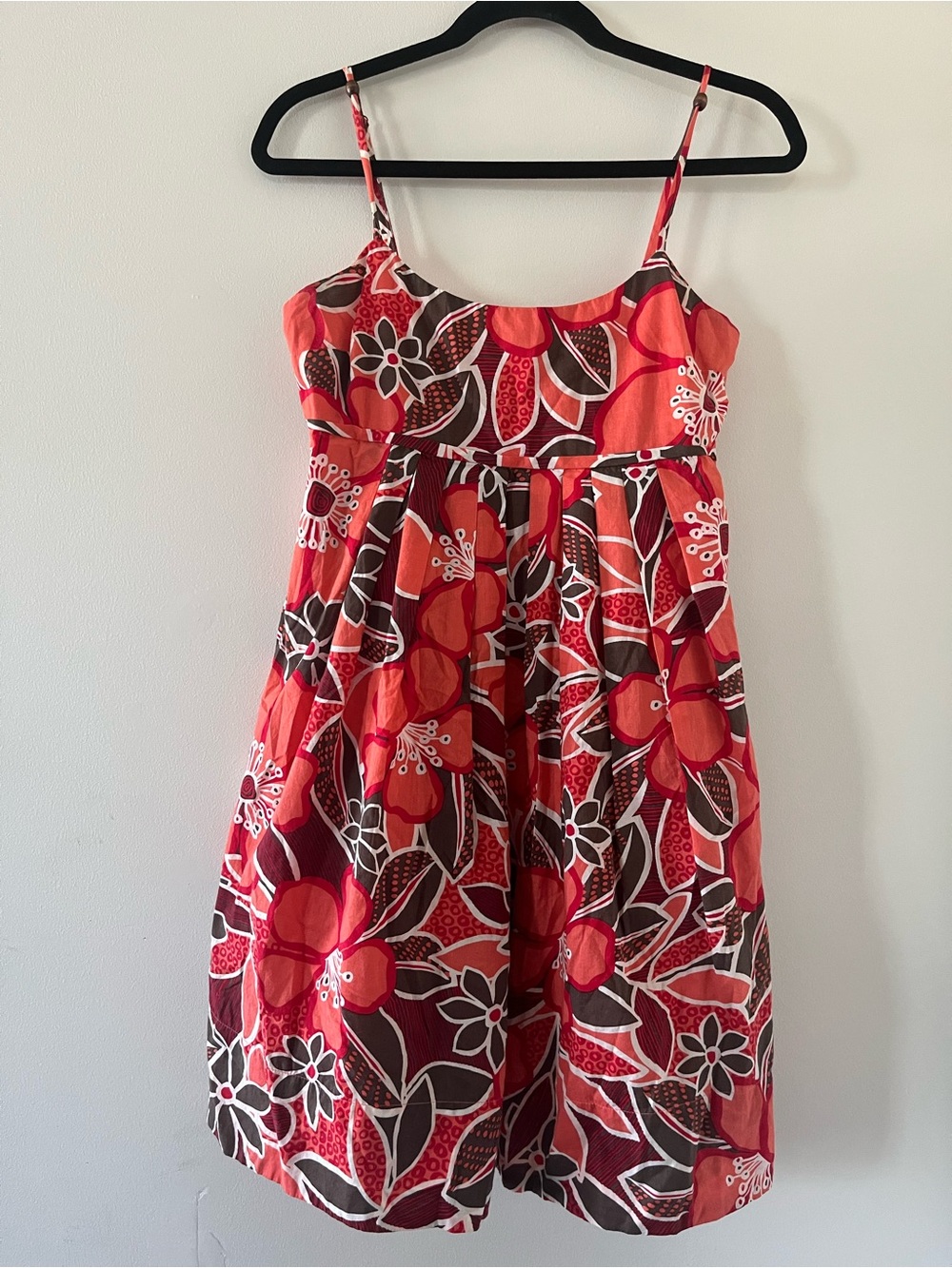 Vintage Y2K Orange Brown Floral Print Mini Sundress 4 Empire Waist Resort Beach
